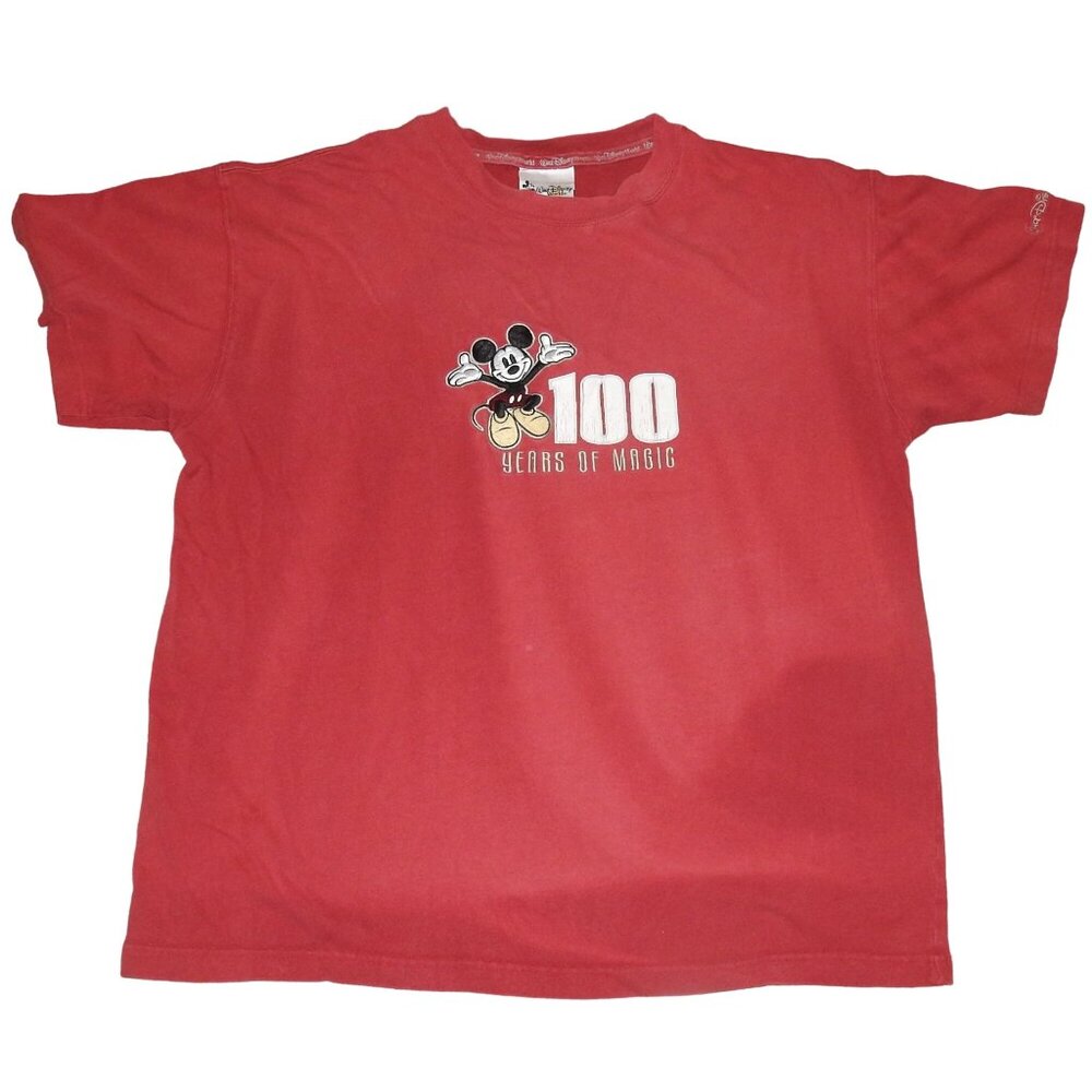 Vintage Disney 100 Years of Magic Embroidered Red Short Sleeve T-Shirt Medium